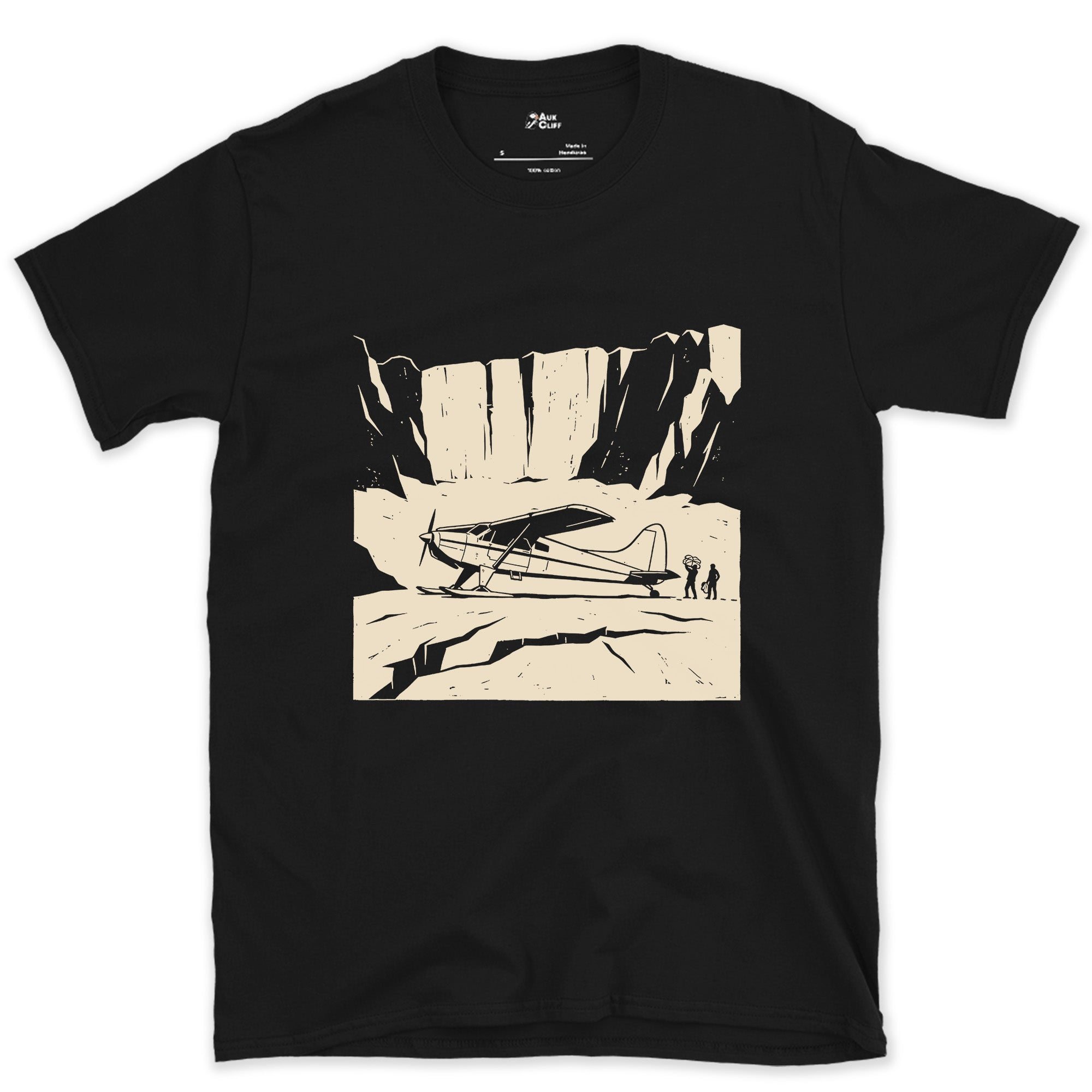 Landed on the Glacier With Skis Instead of Wheels design on a Black Gildan Softstyle t-shirt