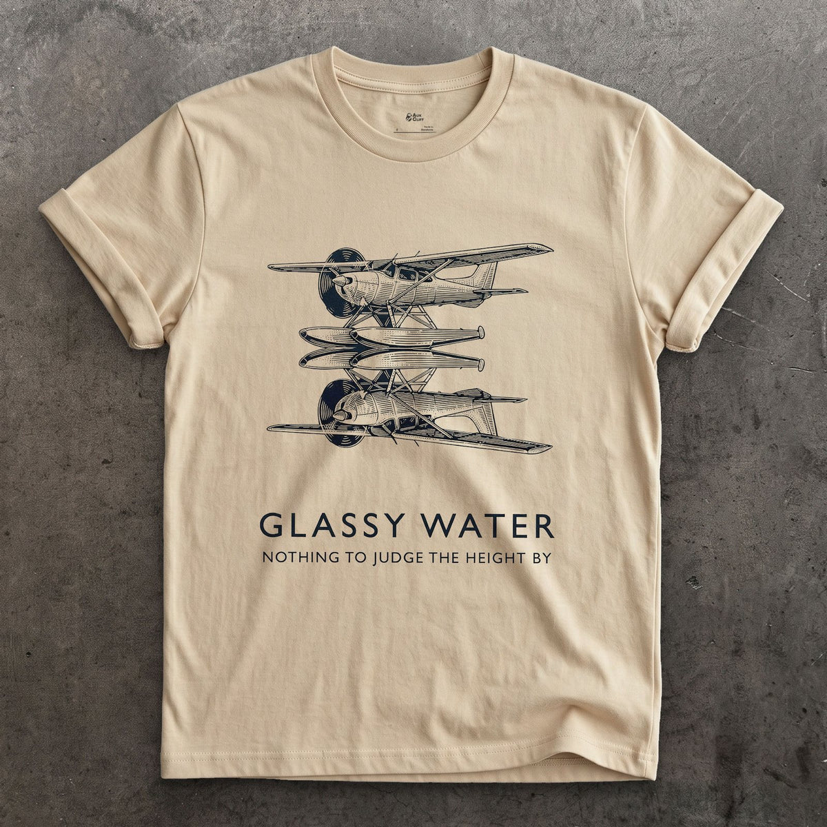 Glassy Water, Nothing to Judge By design on a Sand Gildan Softstyle t-shirt