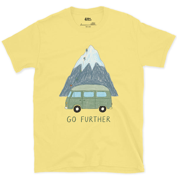 Go Further, Roped Up in the Green Van design on a Cornsilk Gildan Softstyle t-shirt