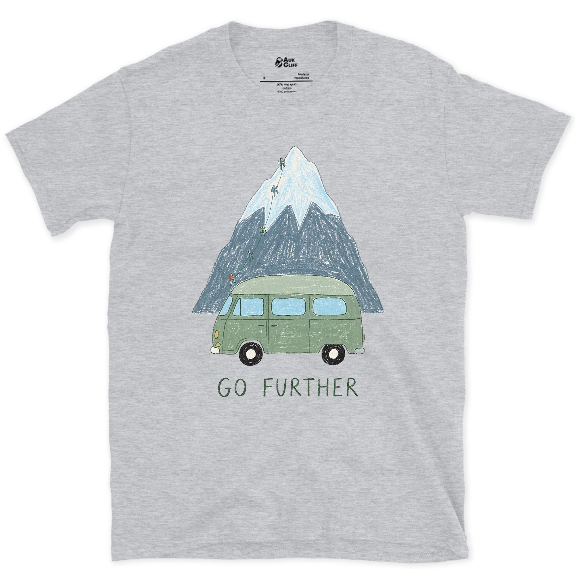 Go Further, Roped Up in the Green Van design on a Sport Grey Gildan Softstyle t-shirt