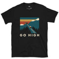 Go High, Funicular to the Mountain Station design on a Black Gildan Softstyle t-shirt