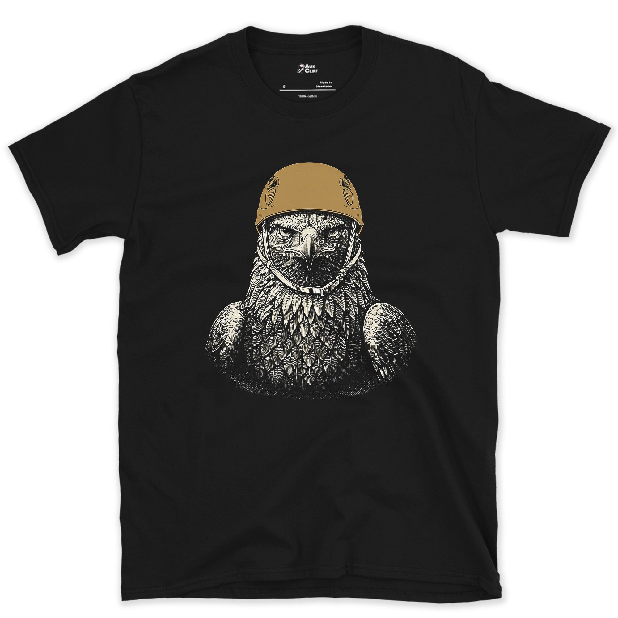 Golden Eagles Outclimb Every Human Climber design on a Black Gildan Softstyle t-shirt