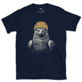 Golden Eagles Outclimb Every Human Climber design on a Navy Gildan Softstyle t-shirt