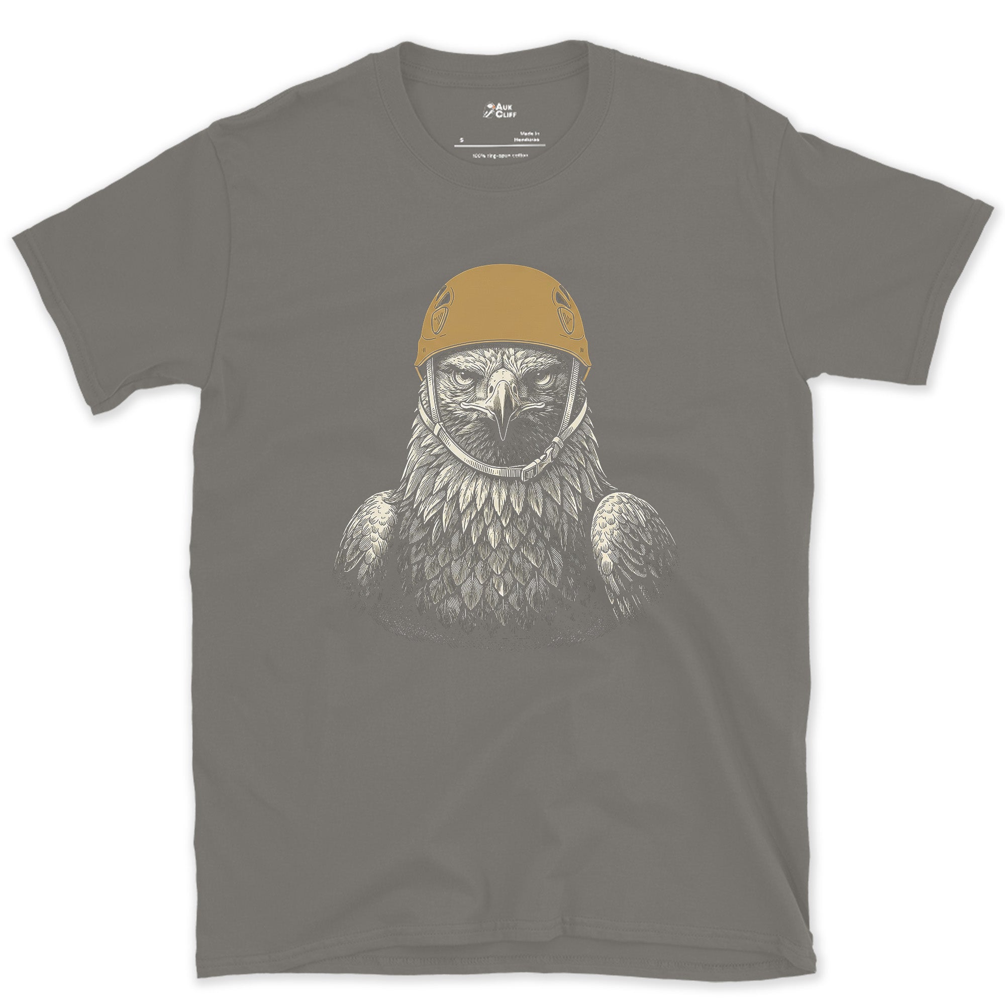 Golden Eagles Outclimb Every Human Climber design on a Charcoal Gildan Softstyle t-shirt