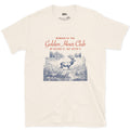 Up Before It, Out After It, Deer at Dusk design on a Natural Gildan Softstyle t-shirt
