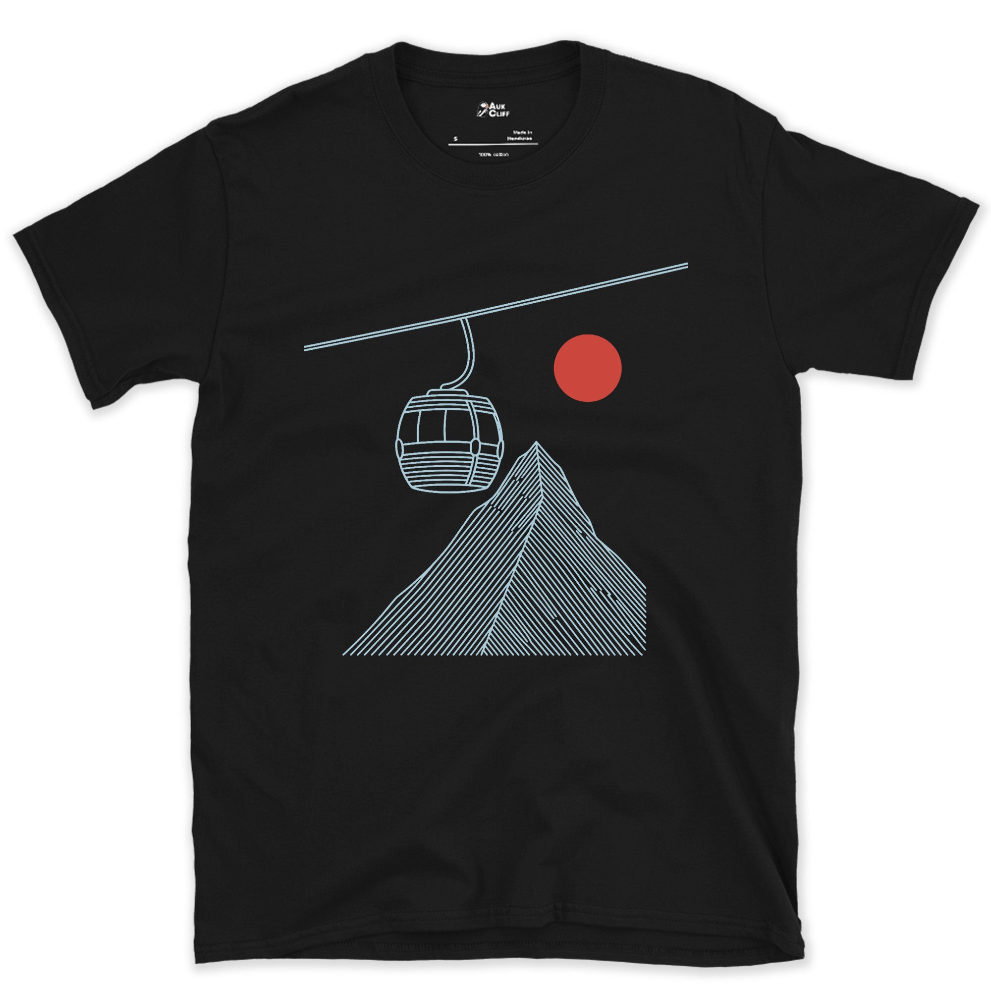 Quieter Than the Usual Bold Ski Scene, Gondola design on a Black Gildan Softstyle t-shirt
