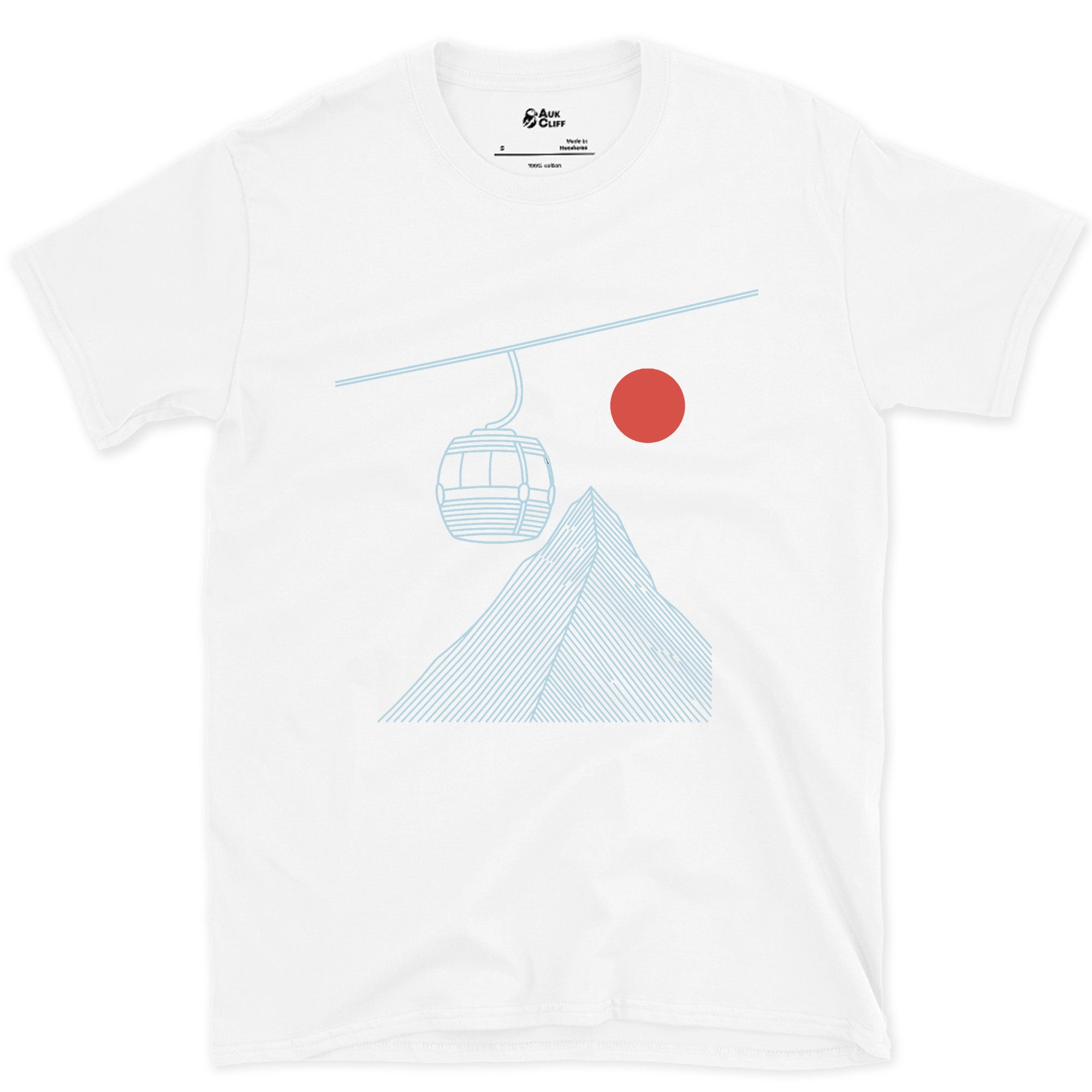 Quieter Than the Usual Bold Ski Scene, Gondola design on a White Gildan Softstyle t-shirt