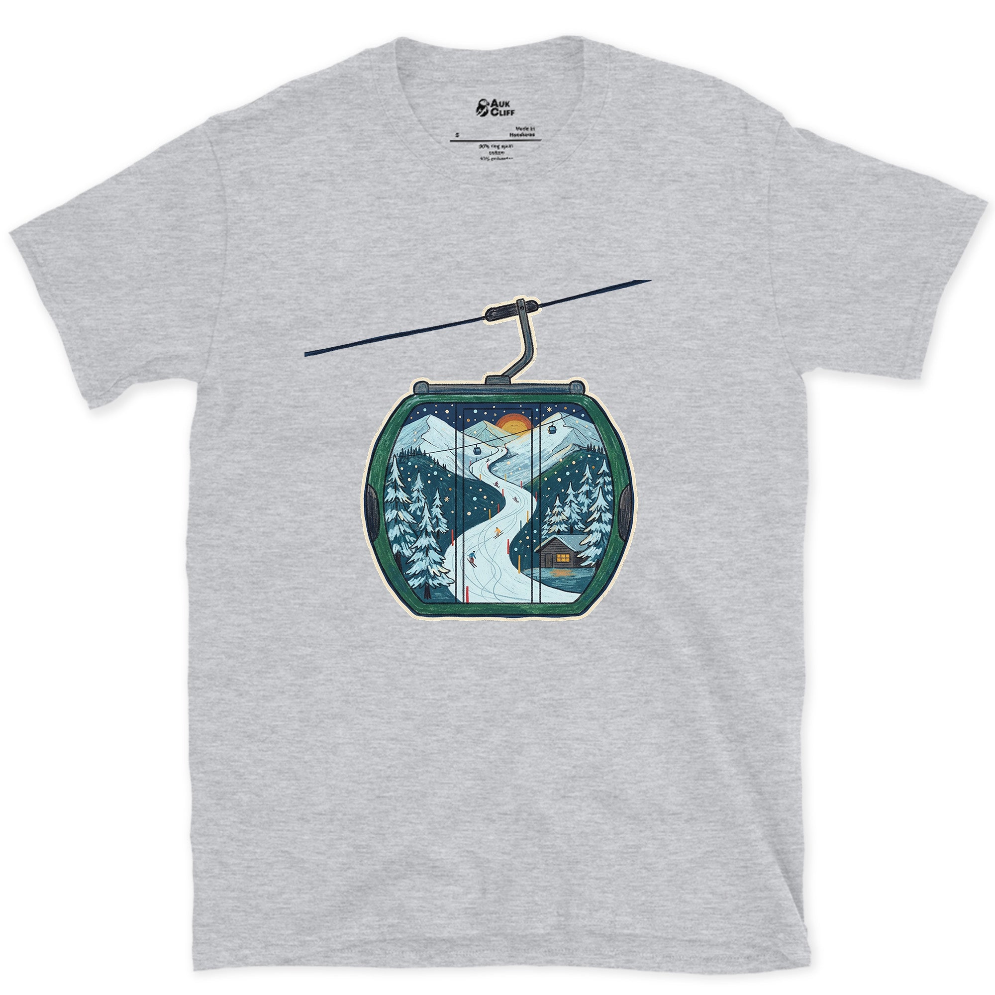 The Descent Traced Inside a Gondola Cabin design on a Sport Grey Gildan Softstyle t-shirt
