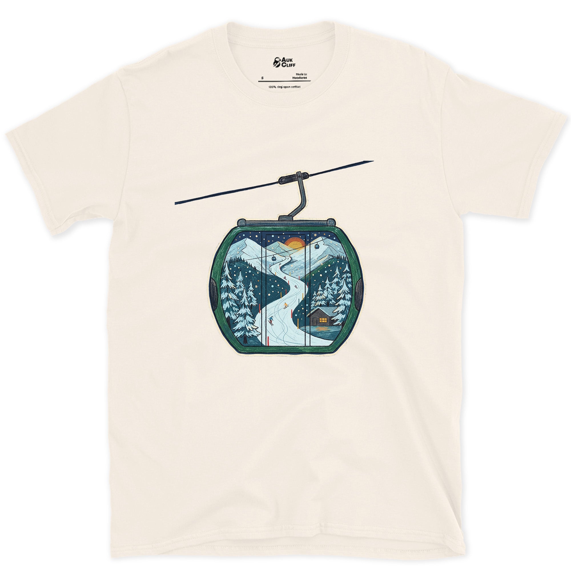 The Descent Traced Inside a Gondola Cabin design on a Natural Gildan Softstyle t-shirt
