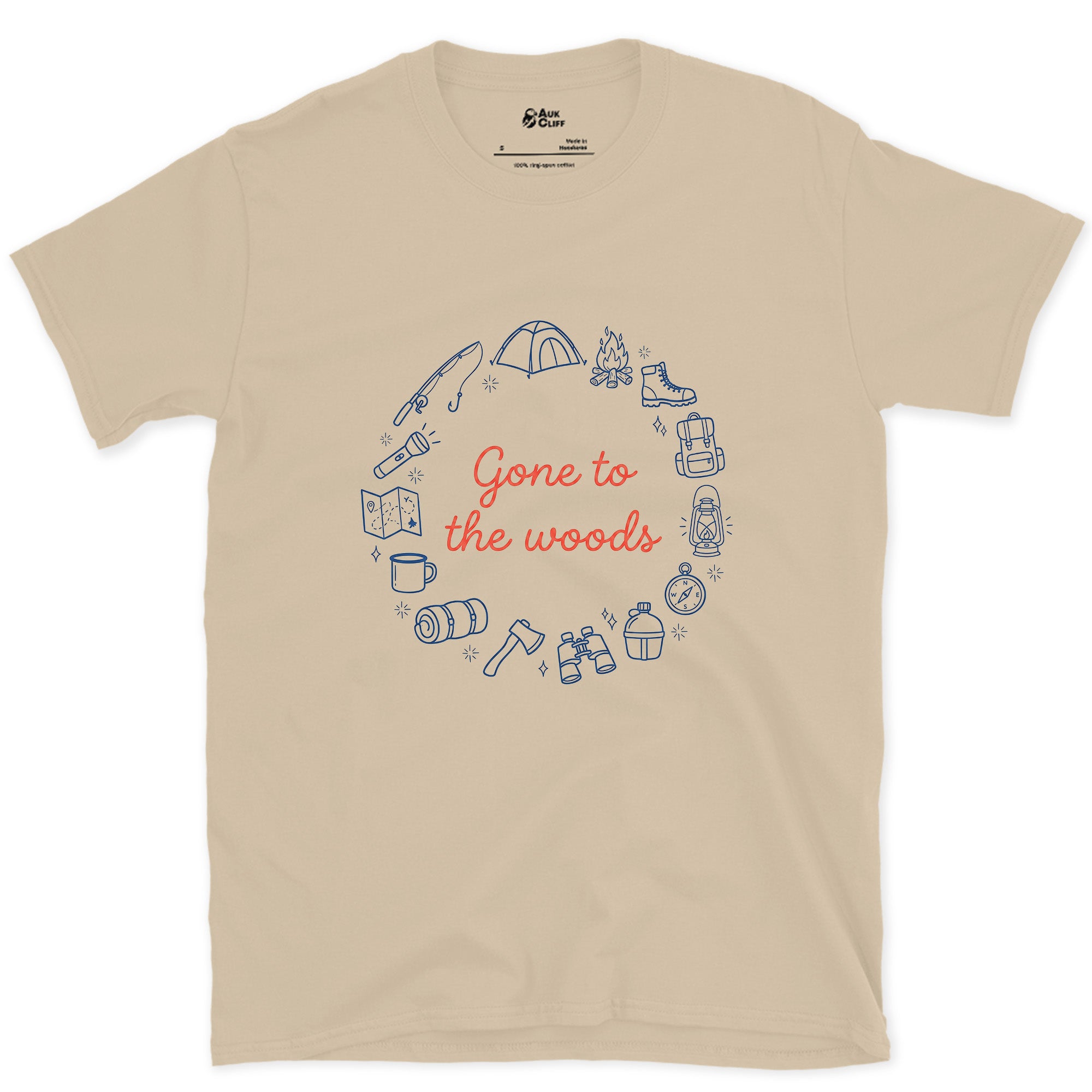 Gone to the Woods, Camp Ring design on a Sand Gildan Softstyle t-shirt