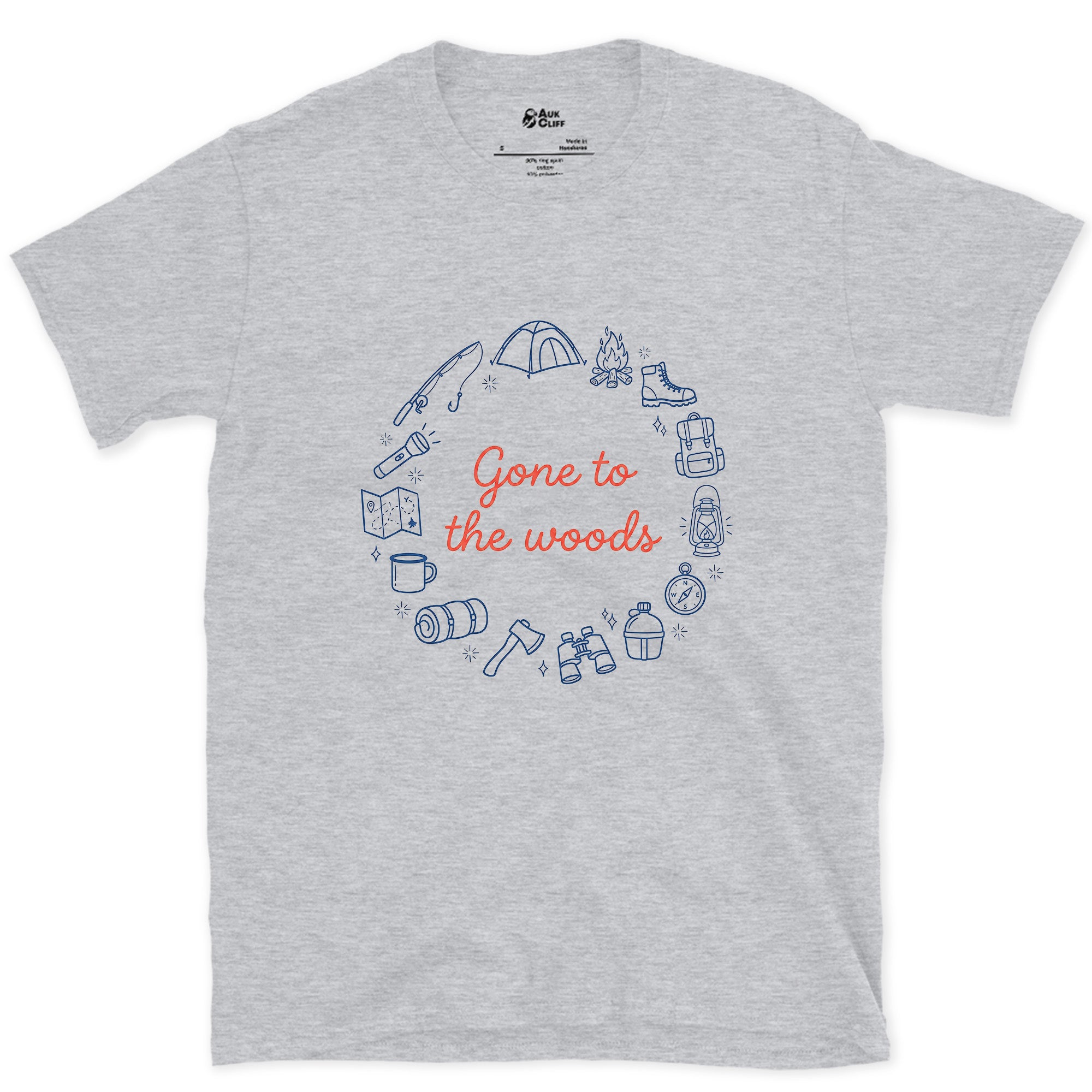Gone to the Woods, Camp Ring design on a Sport Grey Gildan Softstyle t-shirt