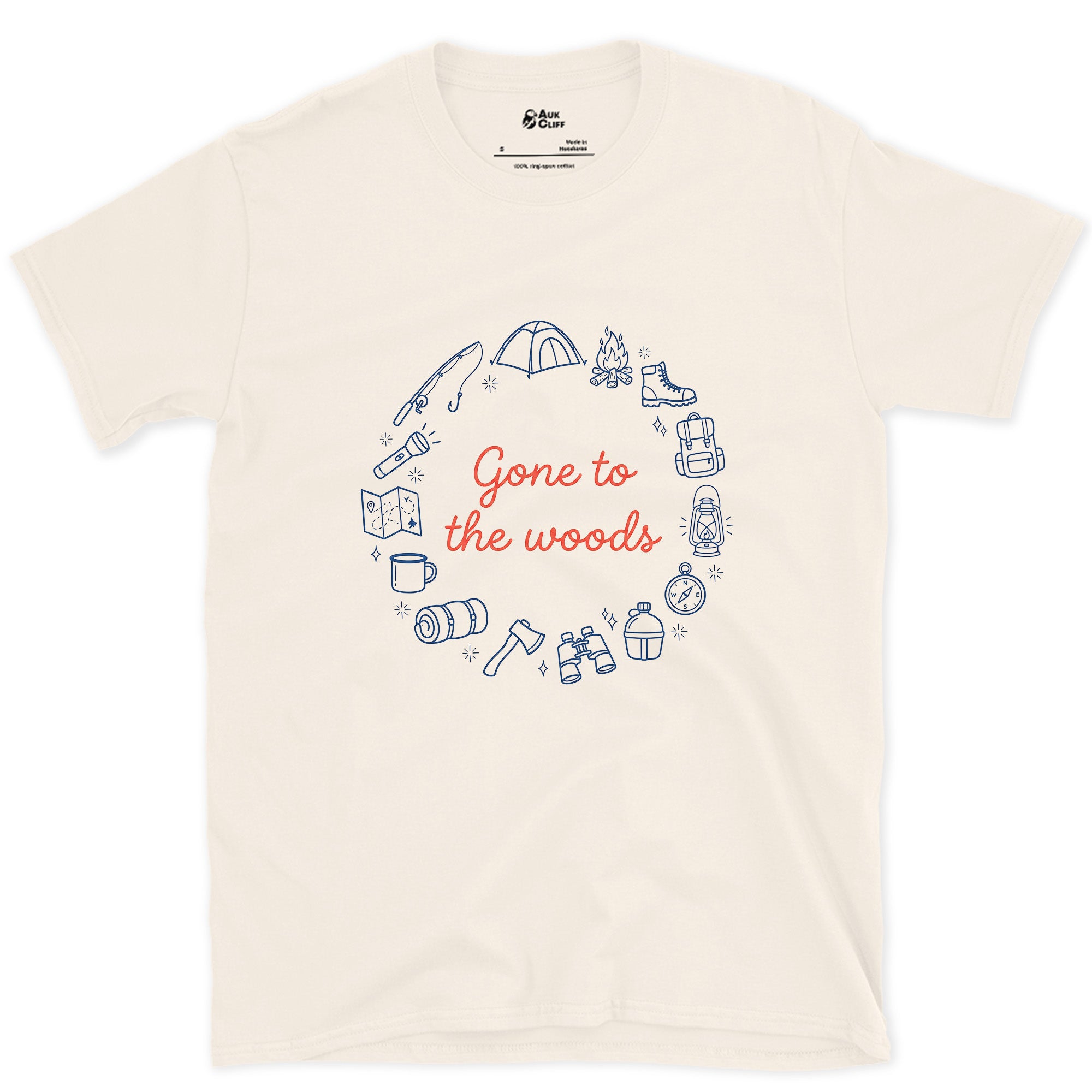 Gone to the Woods, Camp Ring design on a Natural Gildan Softstyle t-shirt