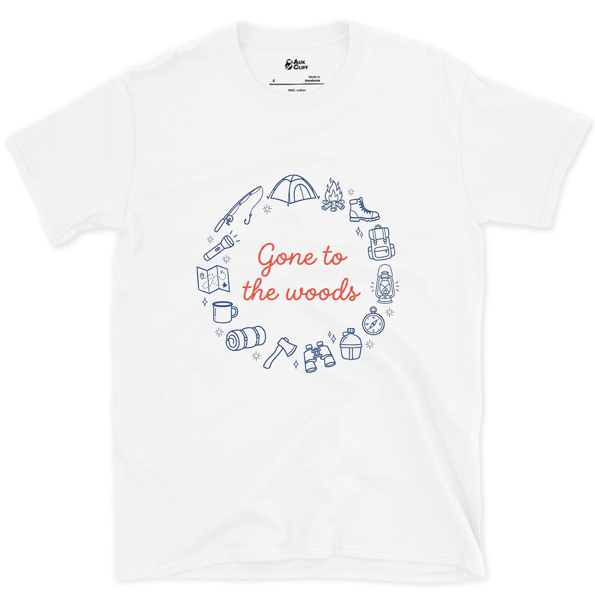 Gone to the Woods, Camp Ring design on a White Gildan Softstyle t-shirt