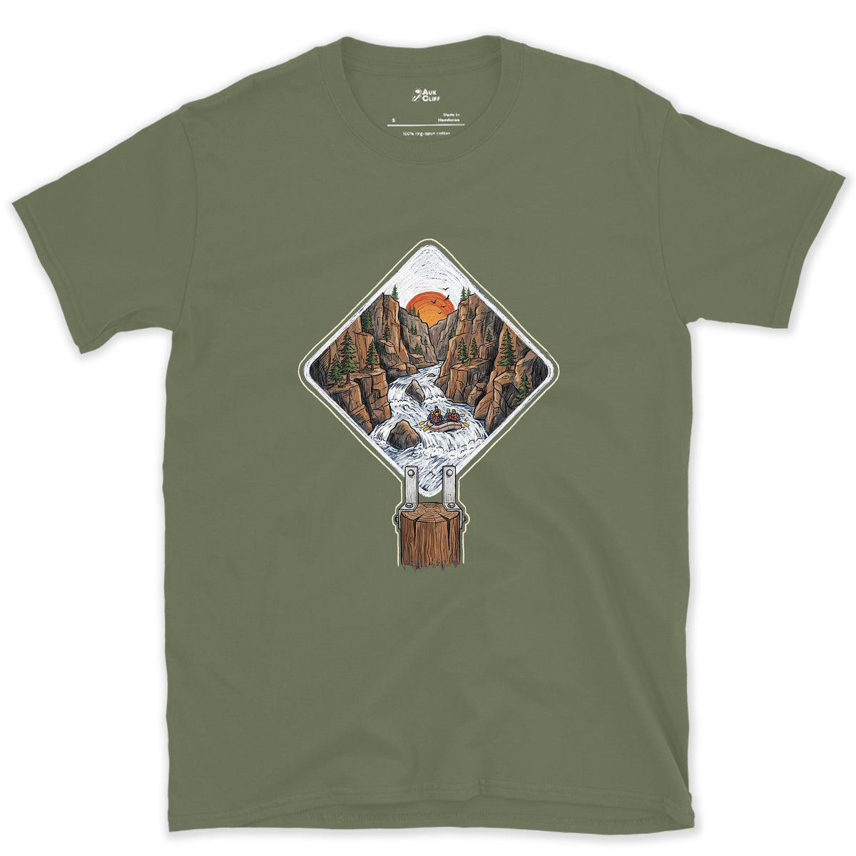 Whitewater Gorge, Rafting Grade Marker design on a Military Green Gildan Softstyle t-shirt