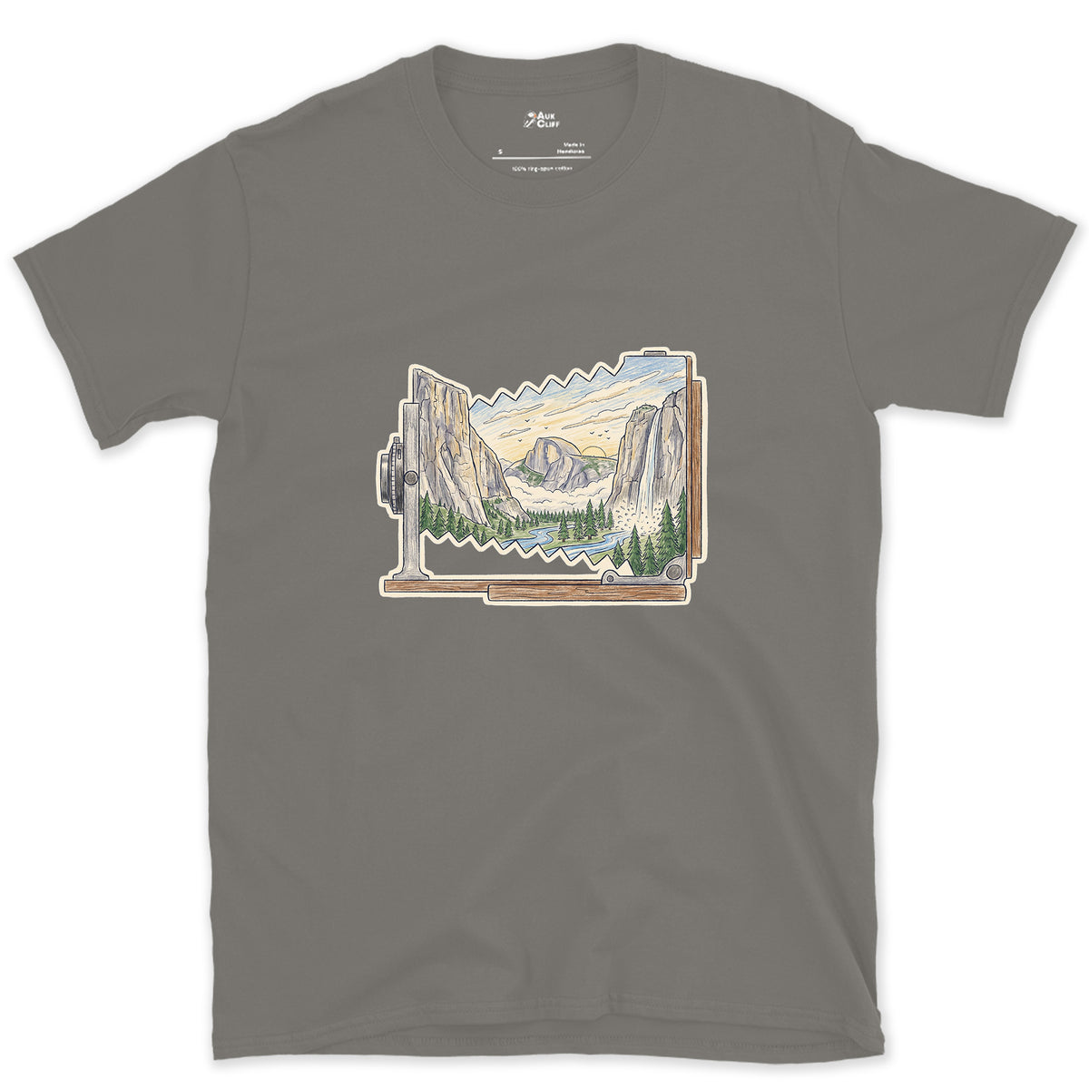 Granite Valley on the Ground Glass design on a Charcoal Gildan Softstyle t-shirt