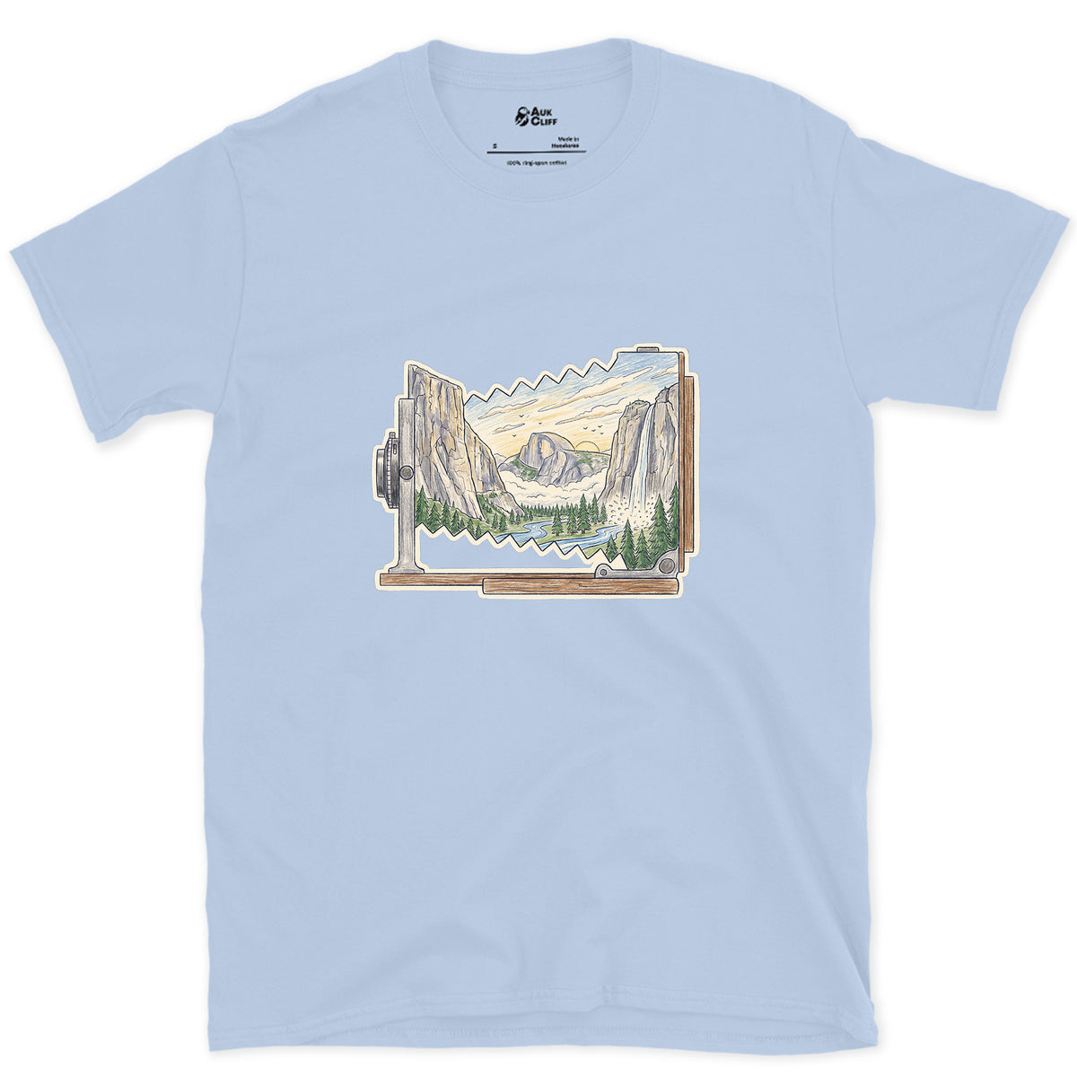 Granite Valley on the Ground Glass design on a Light Blue Gildan Softstyle t-shirt