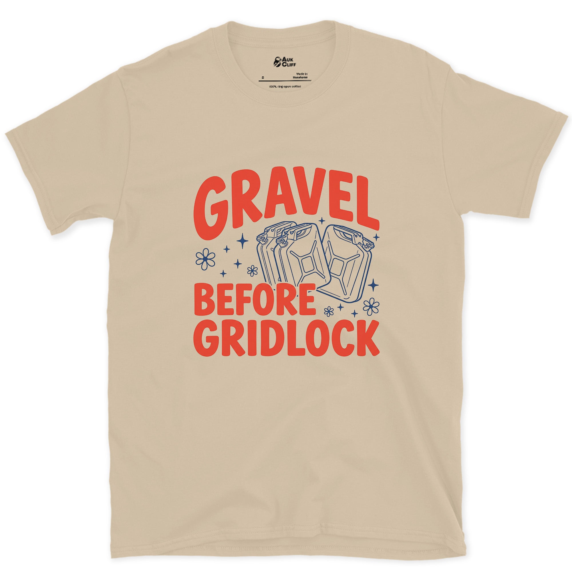 Gravel Road Before Gridlock design on a Sand Gildan Softstyle t-shirt
