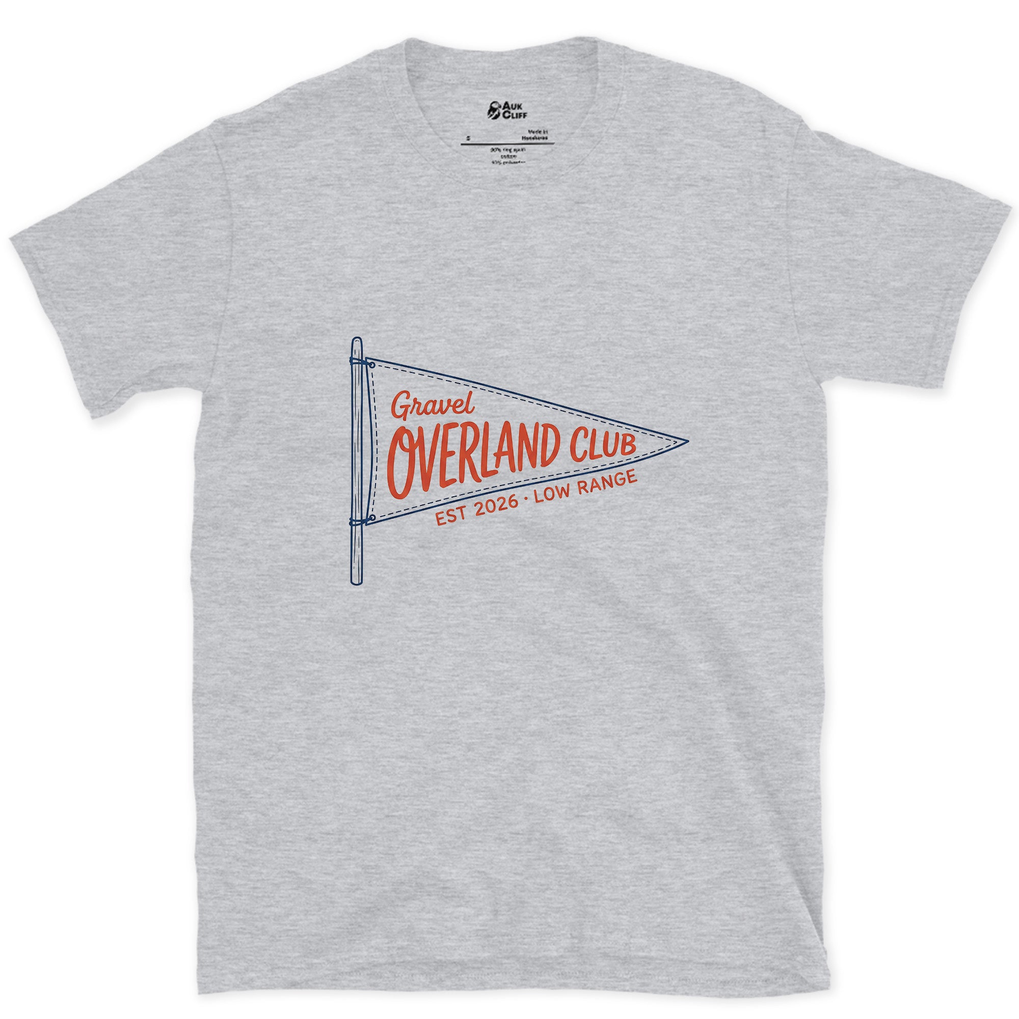 Overland Club, Gravel and Low Range design on a Sport Grey Gildan Softstyle t-shirt