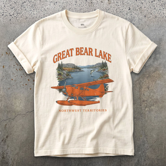 Great Bear Lake Bush Plane design on a Natural Gildan Softstyle t-shirt