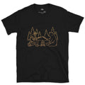 Sharing the Fire With a Bear design on a Black Gildan Softstyle t-shirt