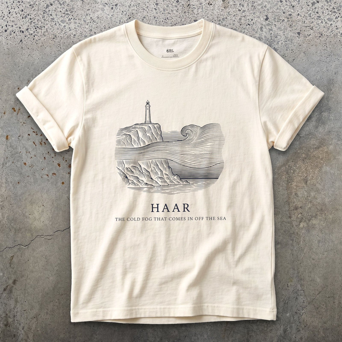 Haar, the Cold Fog That Comes in Off the Sea design on a Natural Gildan Softstyle t-shirt