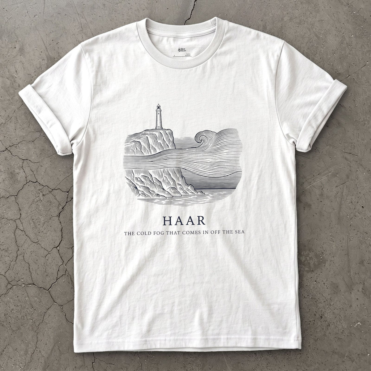 Haar, the Cold Fog That Comes in Off the Sea design on a White Gildan Softstyle t-shirt