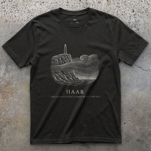 Haar, the Cold Fog That Comes in Off the Sea design on a Black Gildan Softstyle t-shirt