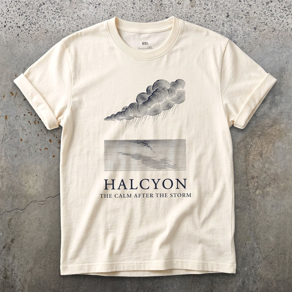 Halcyon, the Calm After the Storm design on a Natural Gildan Softstyle t-shirt