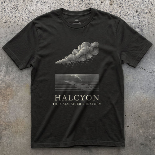 Halcyon, the Calm After the Storm design on a Black Gildan Softstyle t-shirt