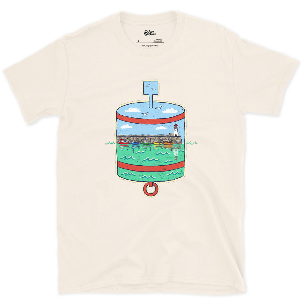 Harbour Mouth, Port Hand Buoy design on a Natural Gildan Softstyle t-shirt