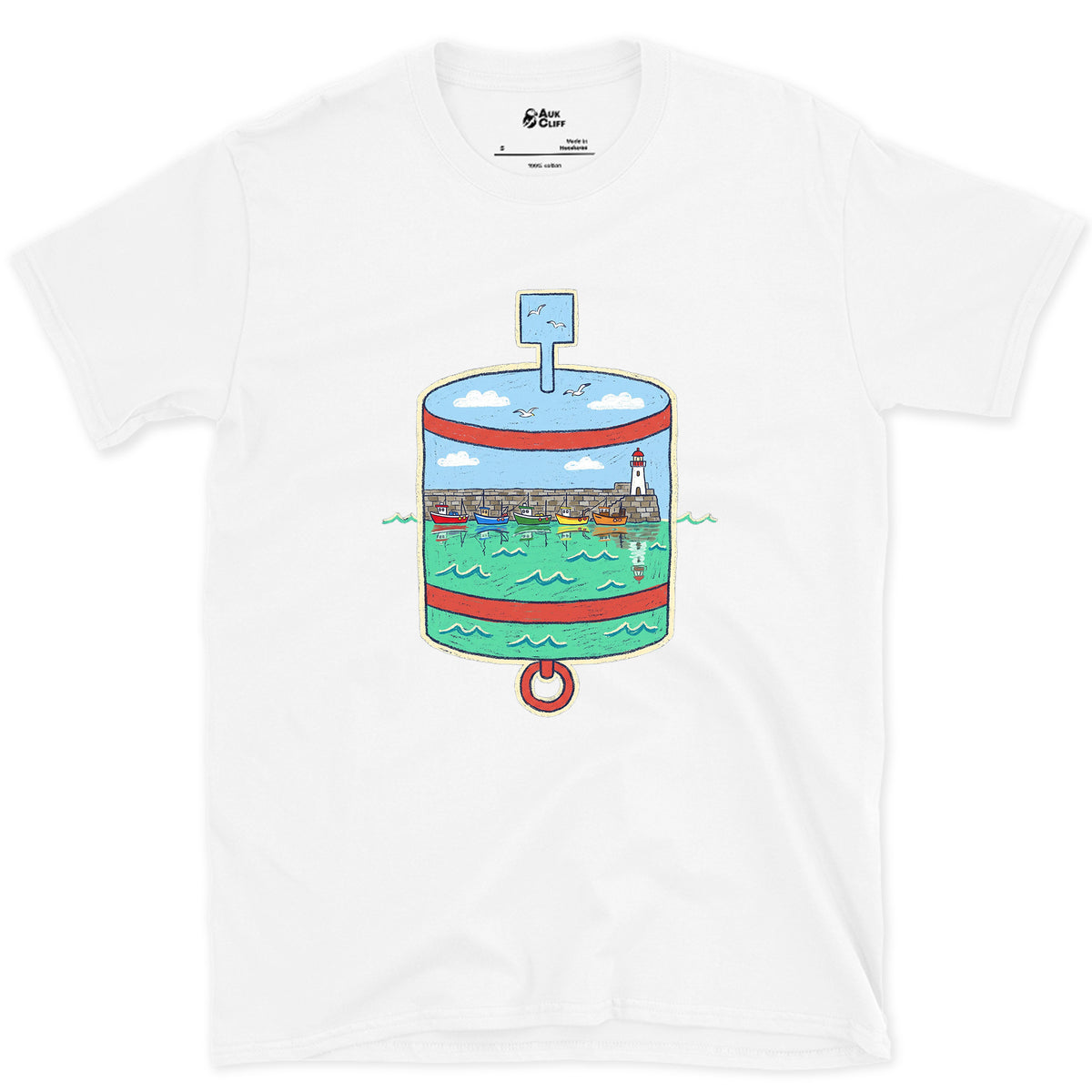 Harbour Mouth, Port Hand Buoy design on a White Gildan Softstyle t-shirt
