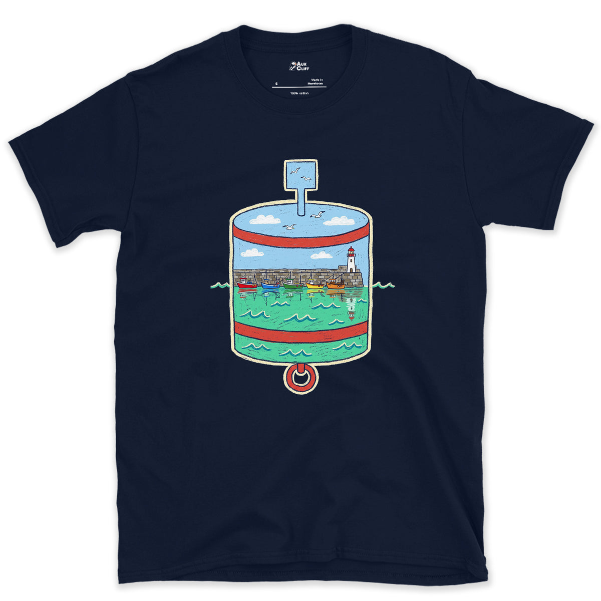 Harbour Mouth, Port Hand Buoy design on a Navy Gildan Softstyle t-shirt
