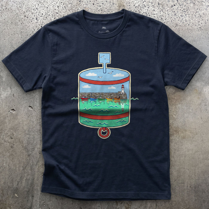 Harbour Mouth, Port Hand Buoy design on a Navy Gildan Softstyle t-shirt