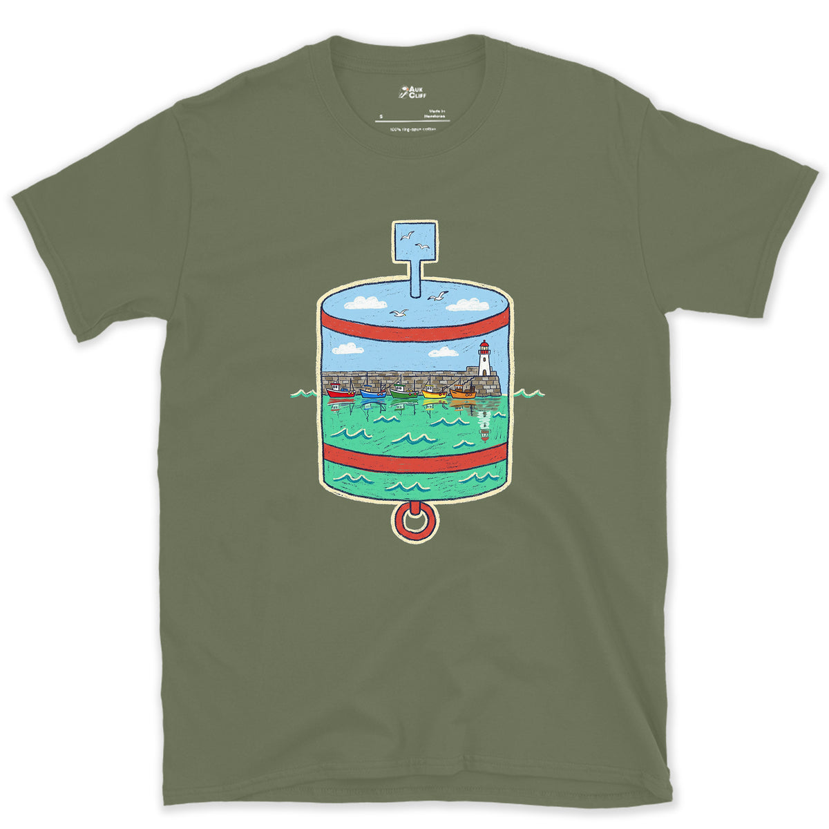Harbour Mouth, Port Hand Buoy design on a Military Green Gildan Softstyle t-shirt