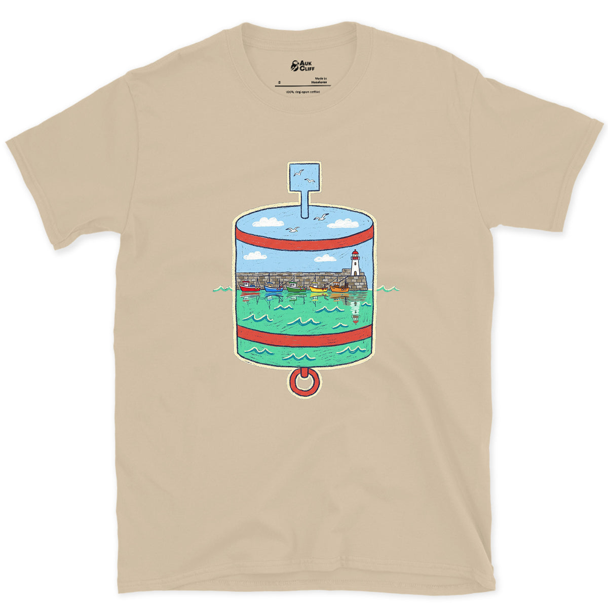 Harbour Mouth, Port Hand Buoy design on a Sand Gildan Softstyle t-shirt