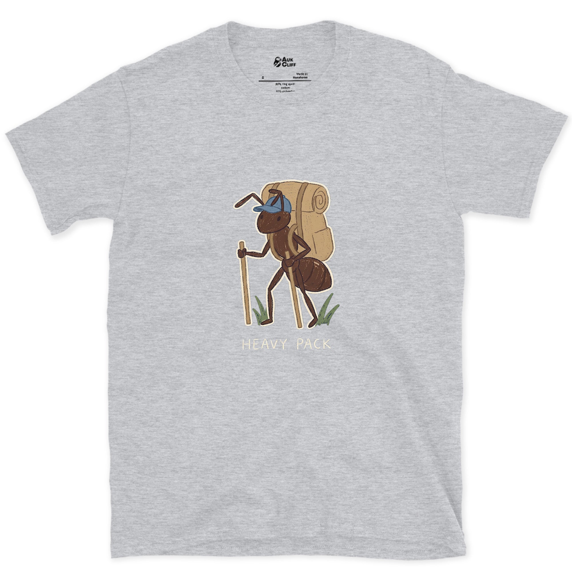 Heavy Pack, Ant on the Trail design on a Sport Grey Gildan Softstyle t-shirt