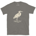 Waiting Longer Than You Will, Heron design on a Charcoal Gildan Softstyle t-shirt
