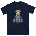 Riverside Regular, Heron in a Flat Cap design on a Navy Gildan Softstyle t-shirt