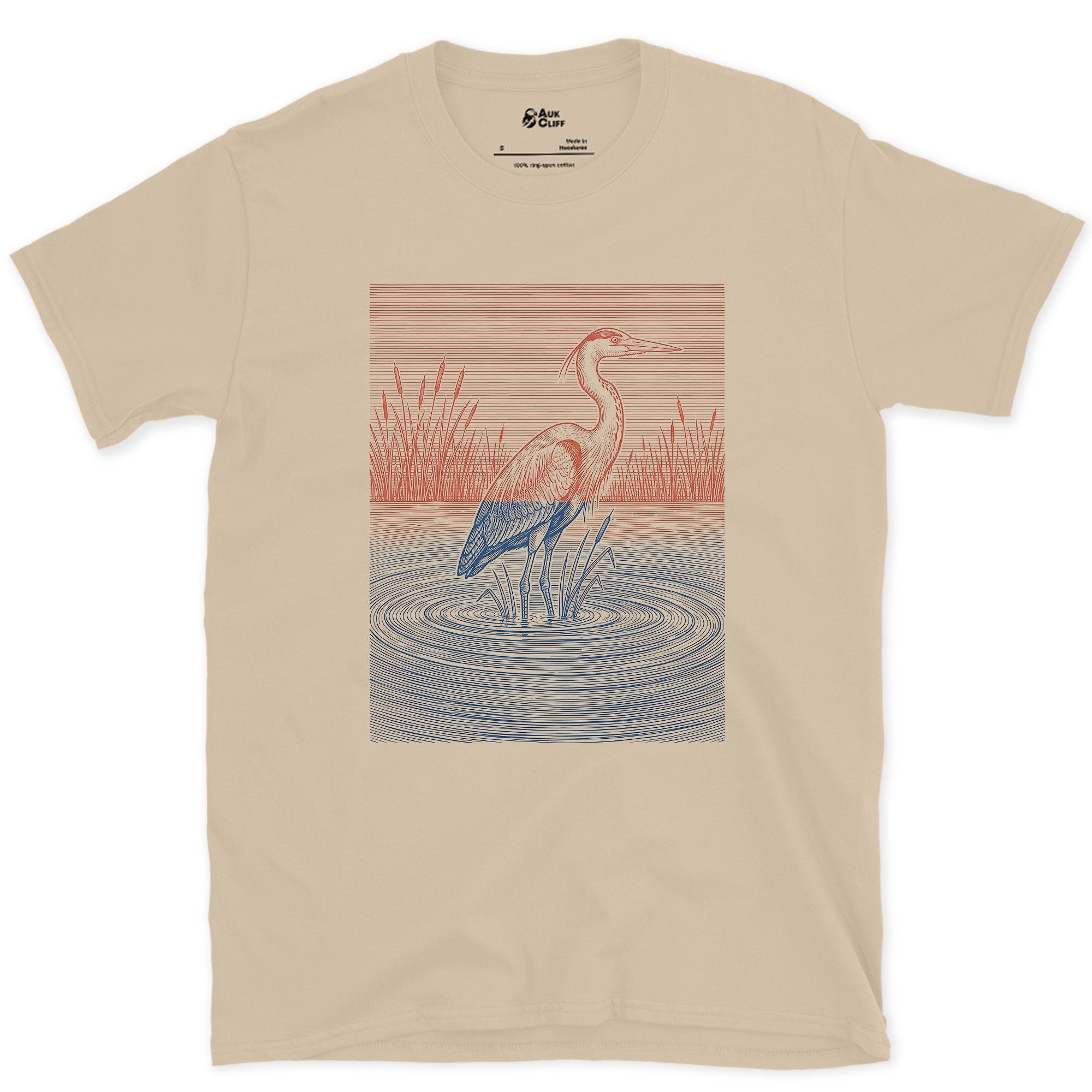 The Stillest Thing in the Reeds design on a Sand Gildan Softstyle t-shirt