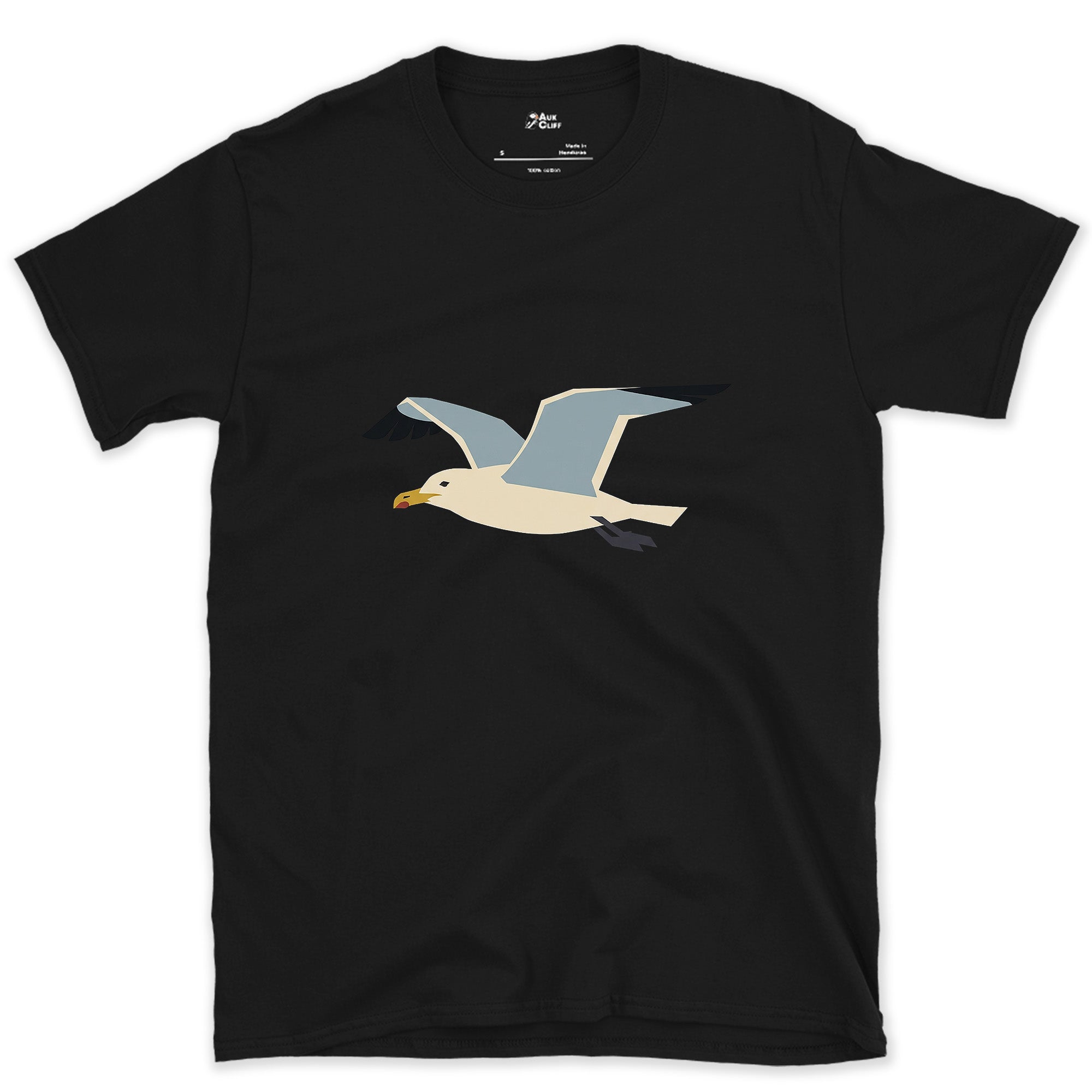 Banking Hard, Gull in Flight design on a Black Gildan Softstyle t-shirt