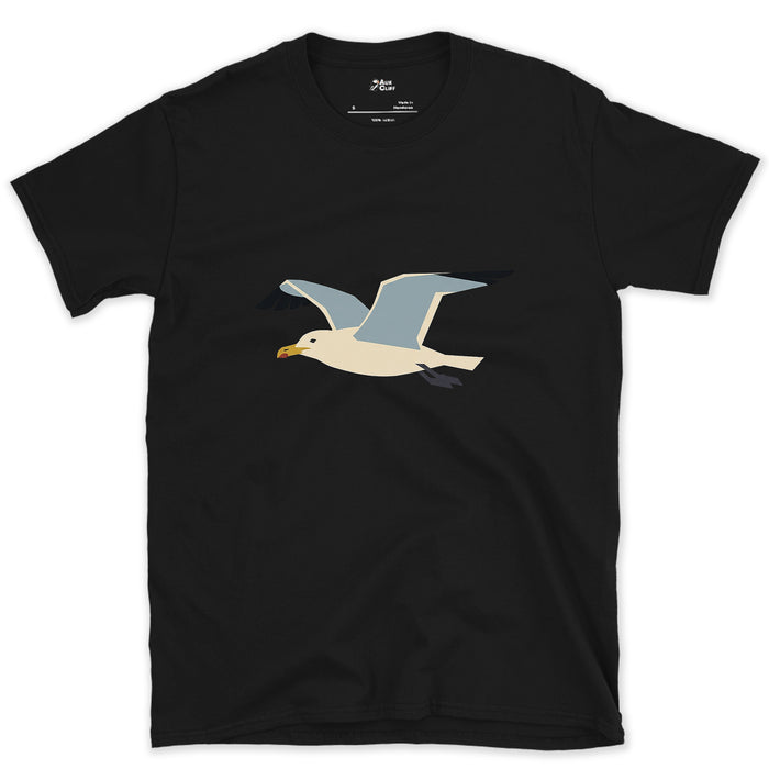 Banking Hard, Gull in Flight design on a Black Gildan Softstyle t-shirt