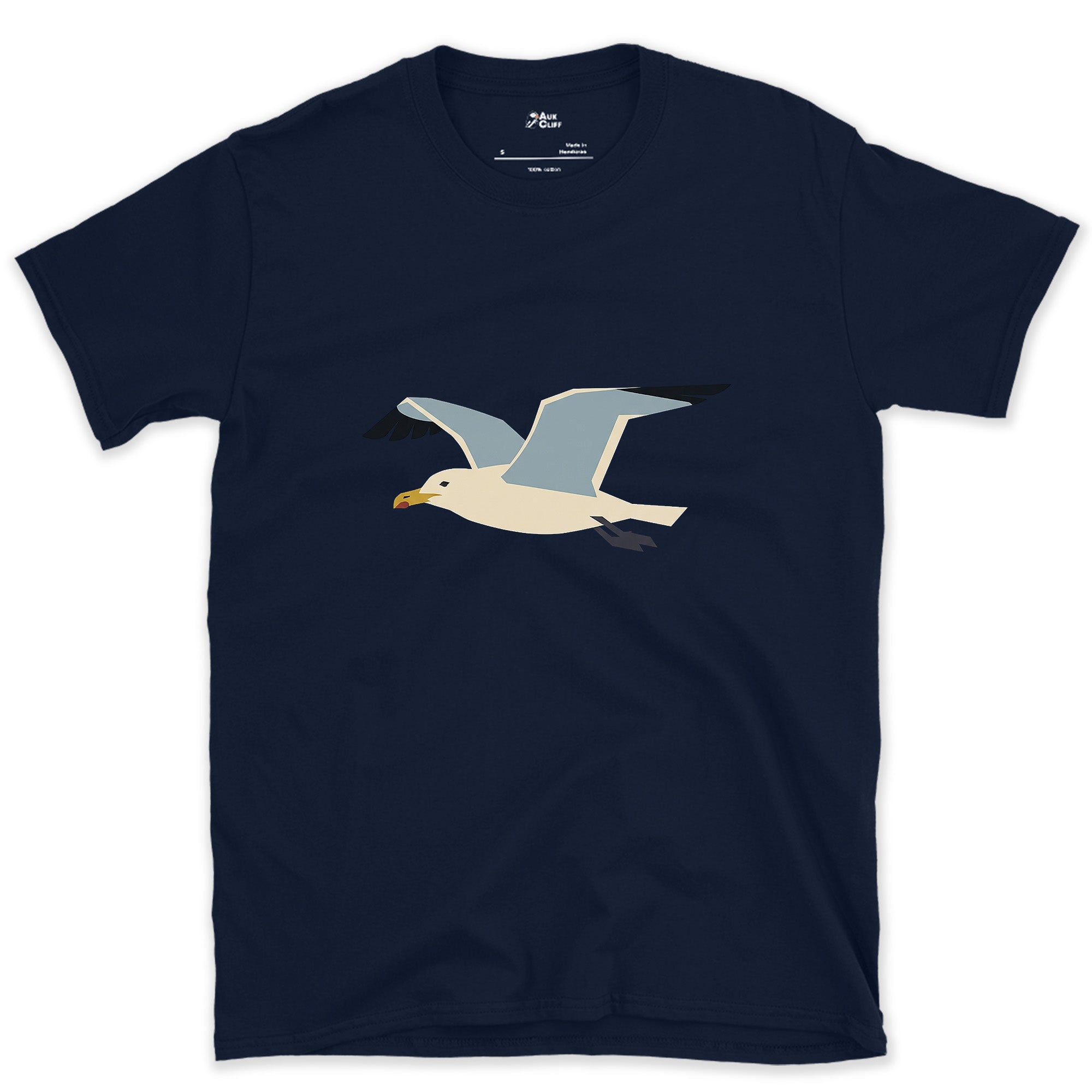 Banking Hard, Gull in Flight design on a Navy Gildan Softstyle t-shirt