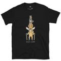 High Camp, Moose Marmot Pika Stack design on a Black Gildan Softstyle t-shirt
