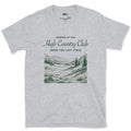 High Country Club, Above the Last Fence design on a Sport Grey Gildan Softstyle t-shirt