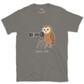 High ISO, the Owl Barely Needed It design on a Charcoal Gildan Softstyle t-shirt