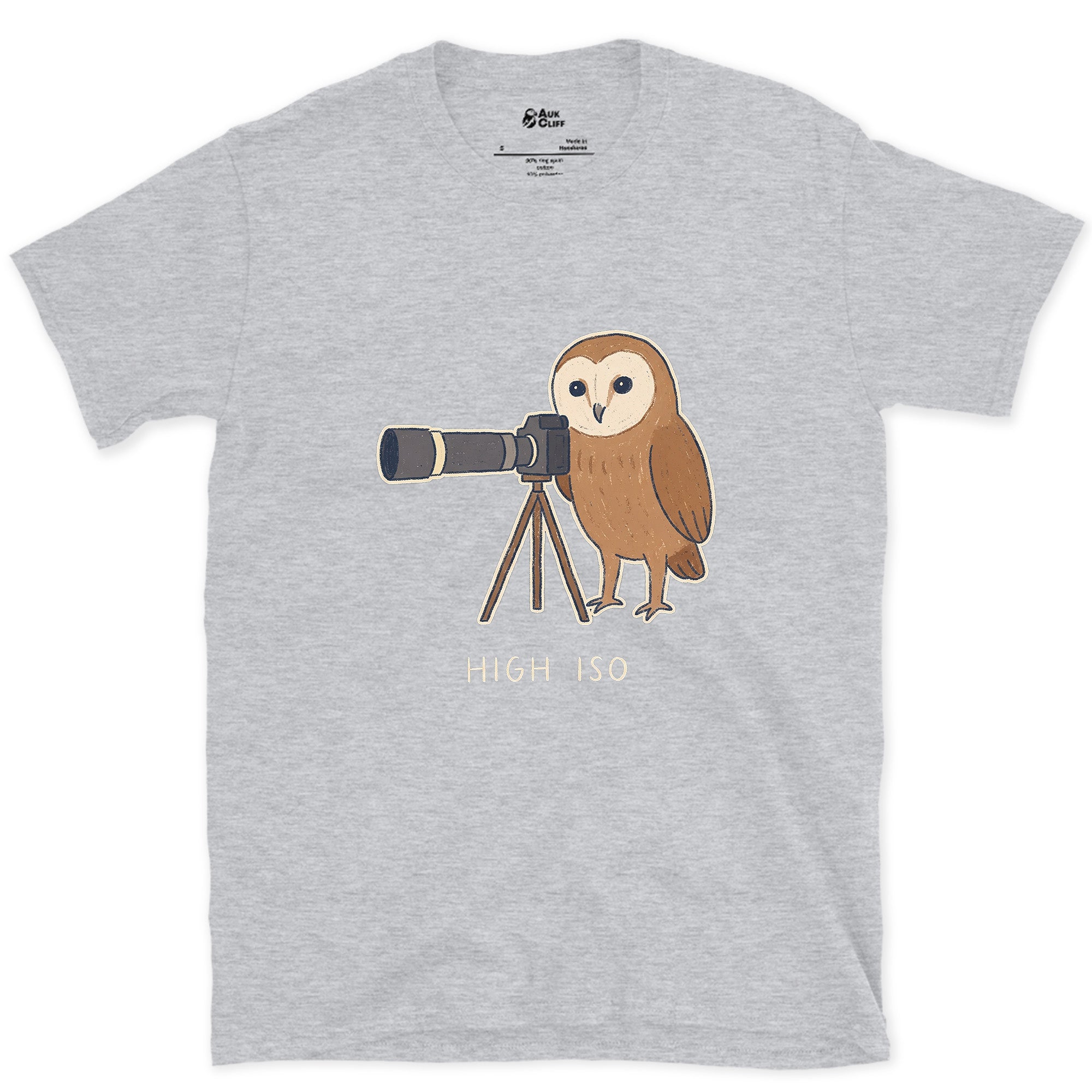 High ISO, the Owl Barely Needed It design on a Sport Grey Gildan Softstyle t-shirt