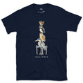 High Perch, Birds Stacked on Trekking Poles design on a Navy Gildan Softstyle t-shirt