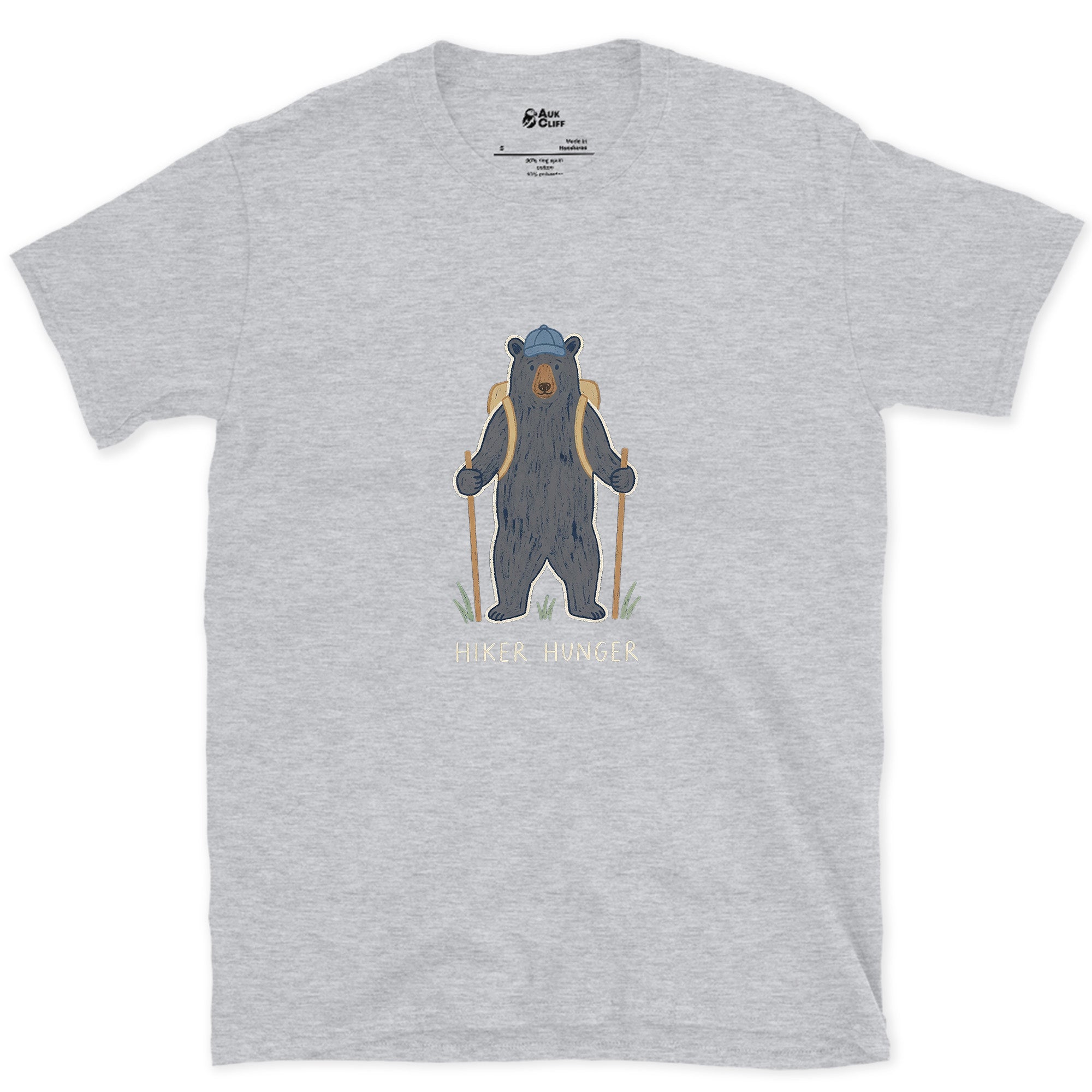 Hiker Hunger, Bear With Trekking Poles design on a Sport Grey Gildan Softstyle t-shirt