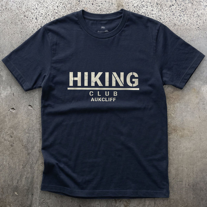 The Hiking Club, Nothing Else Added design on a Navy Gildan Softstyle t-shirt