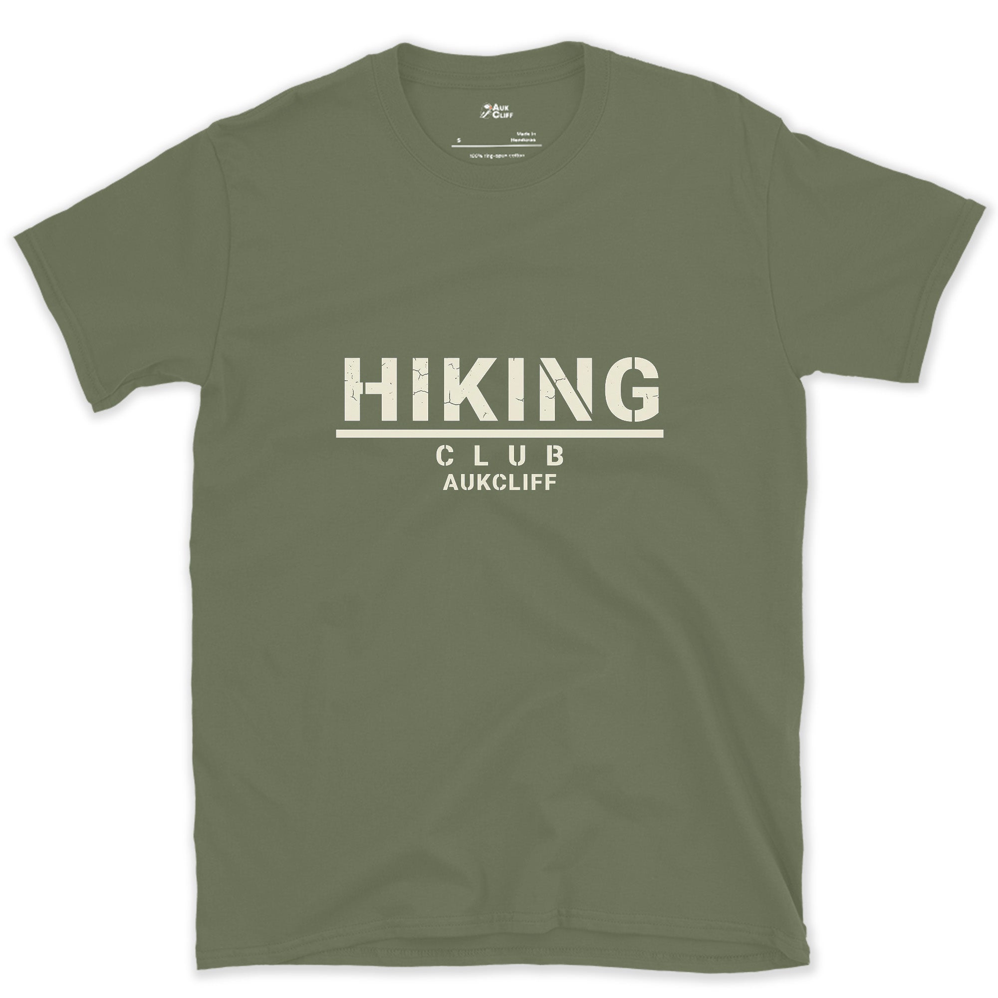 The Hiking Club, Nothing Else Added design on a Military Green Gildan Softstyle t-shirt
